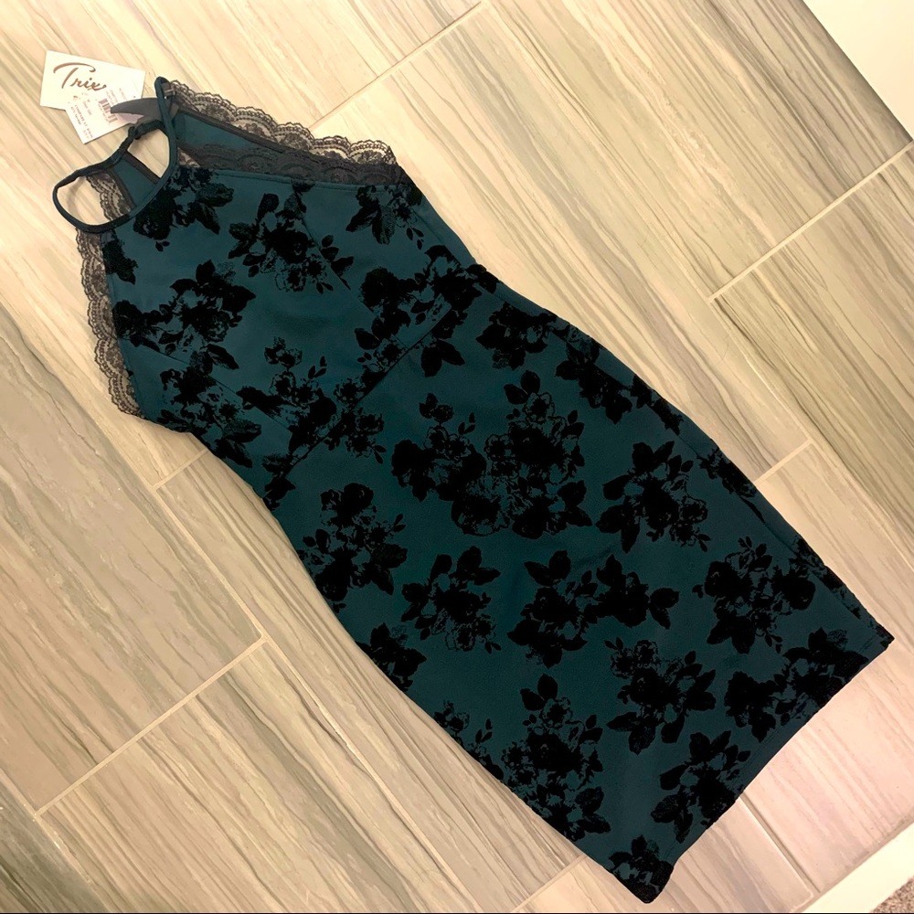 Hunter green and black floral dress